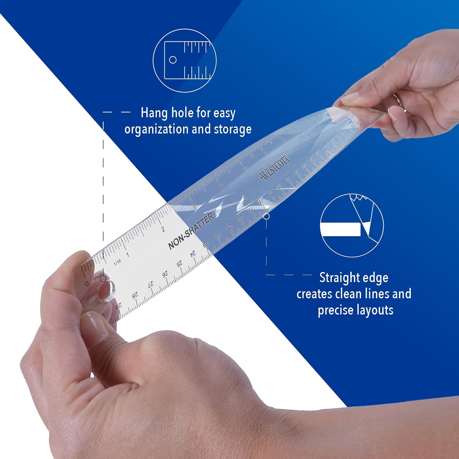 Westcott Shatterproof Ruler, Design with Easy-to-Read Markings, Back-to-Classroom, 12-Inch - Image 3