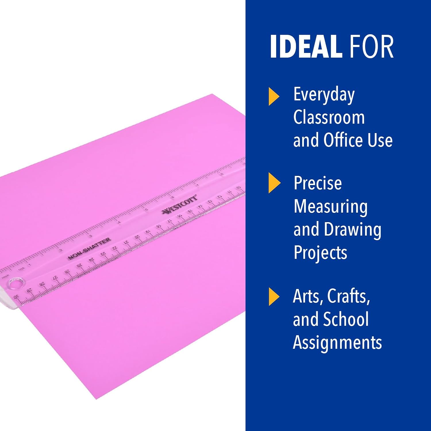 Westcott Shatterproof Ruler, Design with Easy-to-Read Markings, Back-to-Classroom, 12-Inch - Image 4