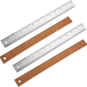 4PCS 12" Metal Ruler, Imperial & Metric, Stainless Steel with Cork Backing