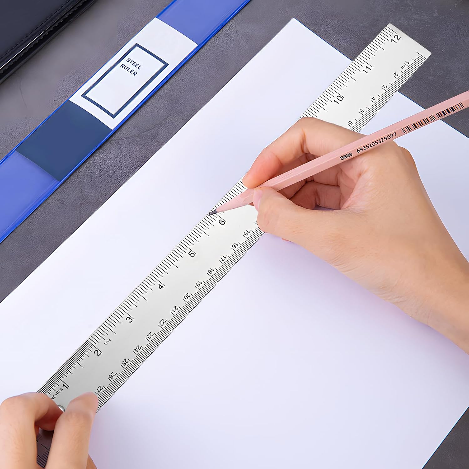 4PCS 12" Metal Ruler, Imperial & Metric, Stainless Steel with Cork Backing - Image 4