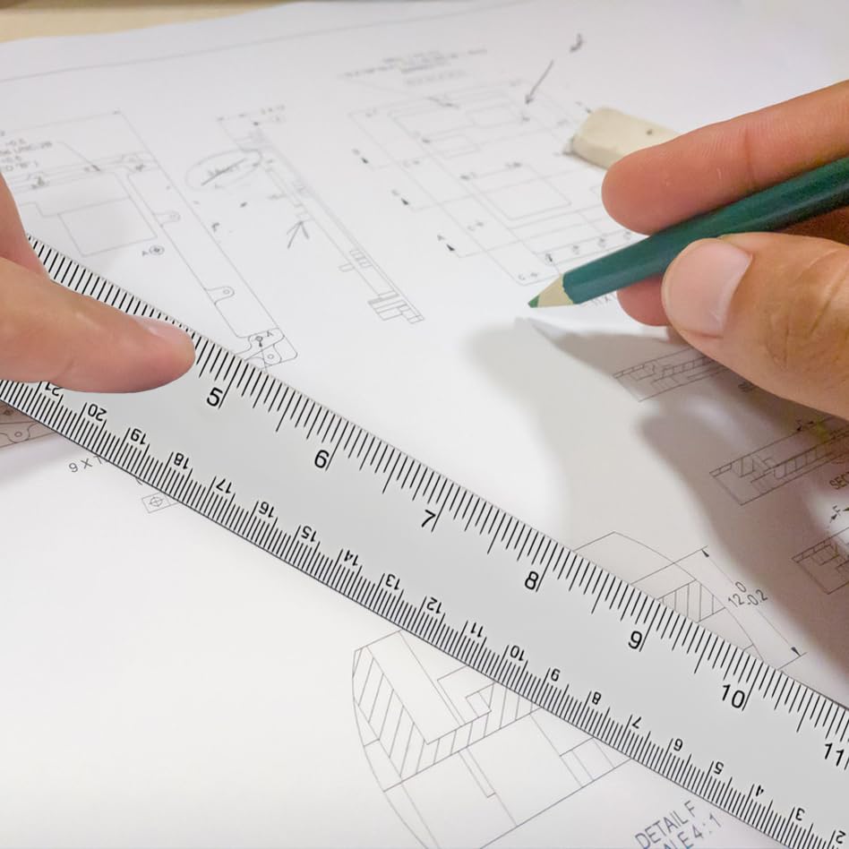 4PCS 12" Metal Ruler, Imperial & Metric, Stainless Steel with Cork Backing - Image 6
