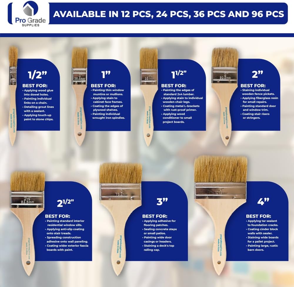 Pro Grade 2" Chip Brushes, Disposable Paint Brushes, for Paint, 96 Pack - Image 8