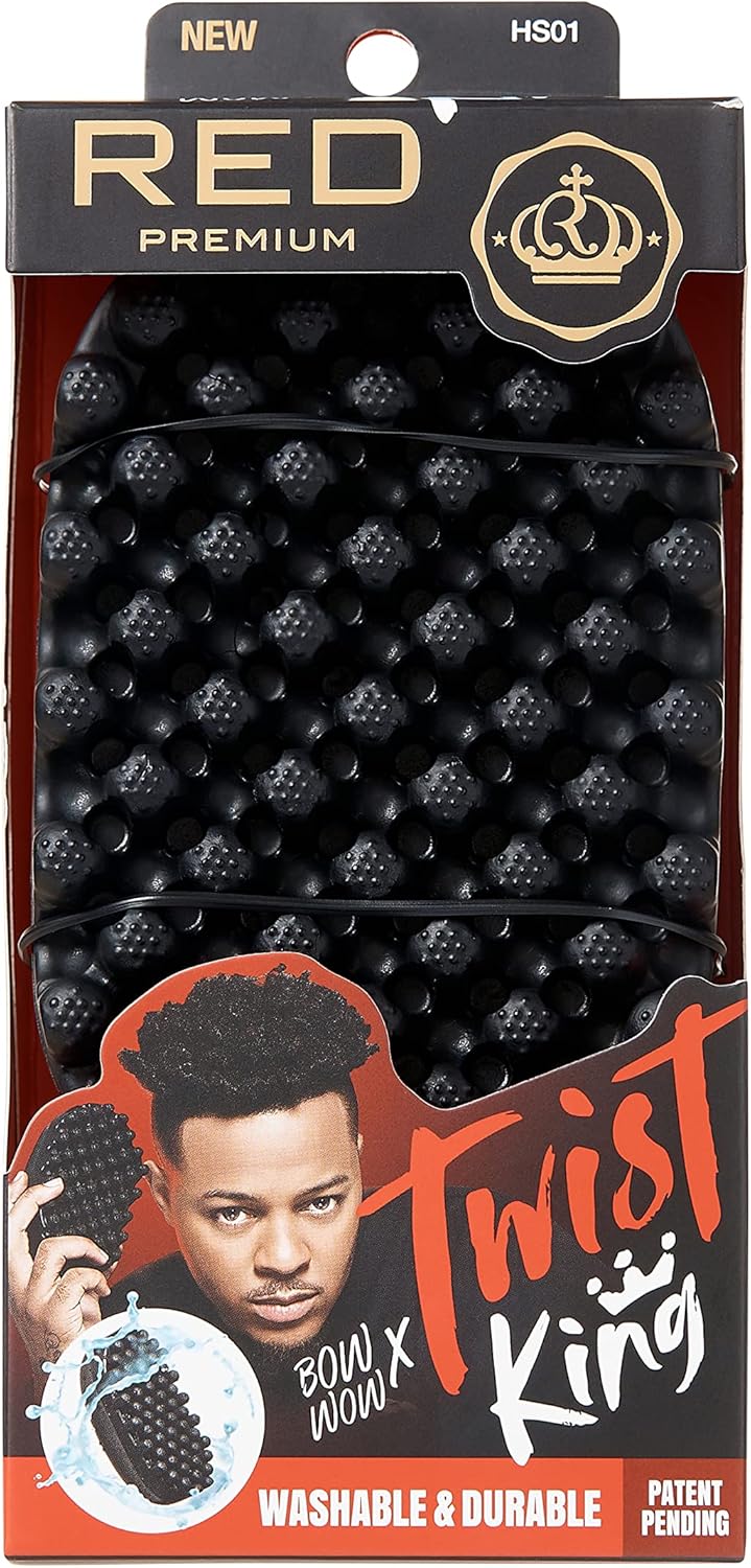 Red by Kiss Bowwow Twist King Premium Luxury Twist Styler Comb Brush, Durable Washable Alternative for Sponge for Barbers and Daily Use, Ideal for Afro, Curly, Coiled, 4C Hair